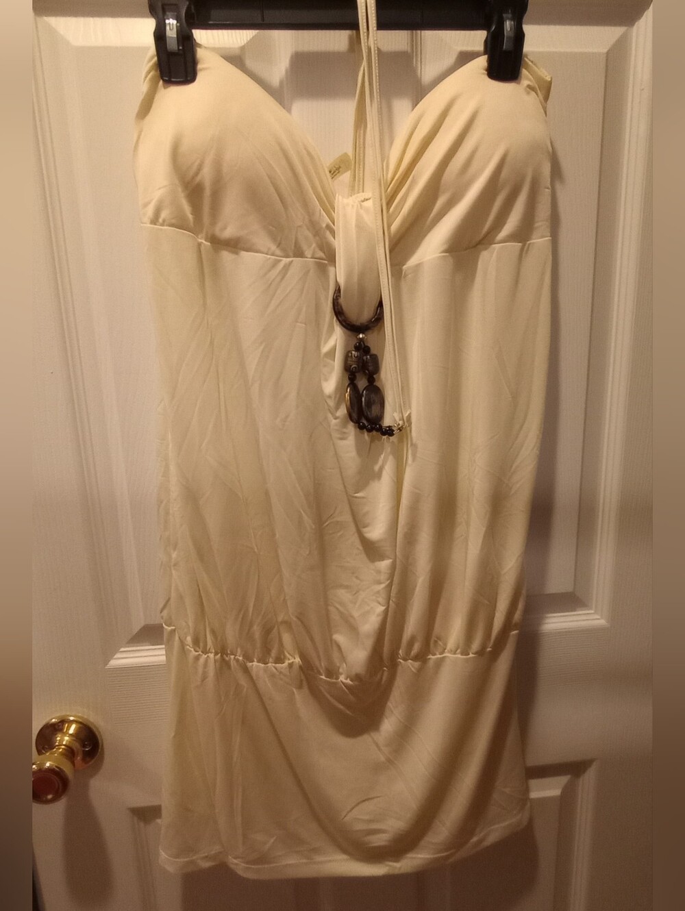 Cristinalove Cream Halter Neck Dress with Pendant Detail